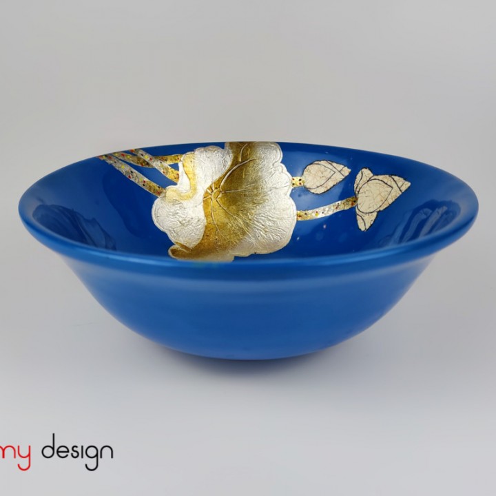 Blue bowl hand-painted with lotus 22cm